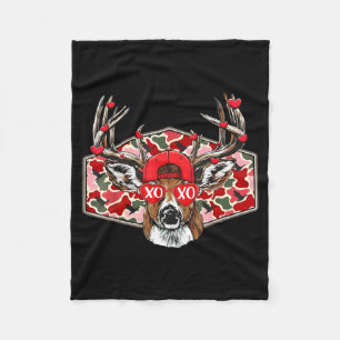 Camo Xoxo Valentine Buck Deer Hunting Season Famil Fleece Blanket