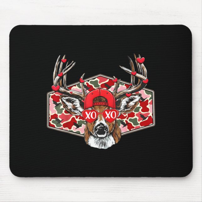 Camo Xoxo Valentine Buck Deer Hunting Season Famil Mouse Pad (Front)
