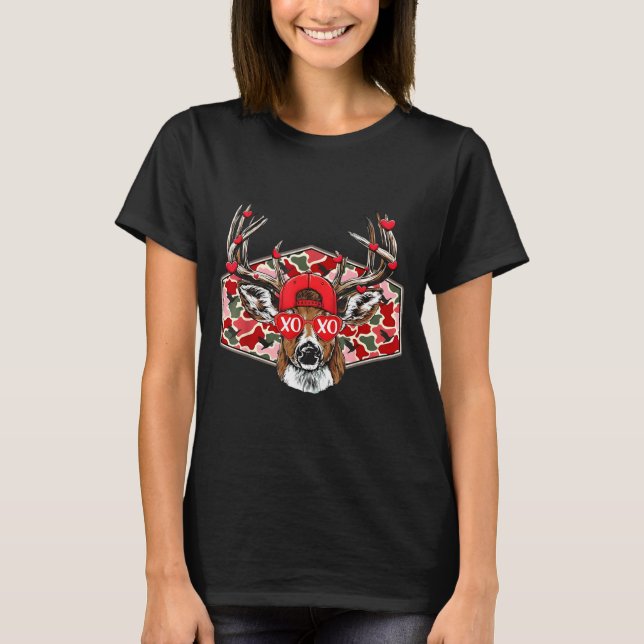 Camo Xoxo Valentine Buck Deer Hunting Season Famil T-Shirt (Front)