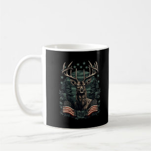 Camoflage American Flag Antlers Deer Hunting Long  Coffee Mug
