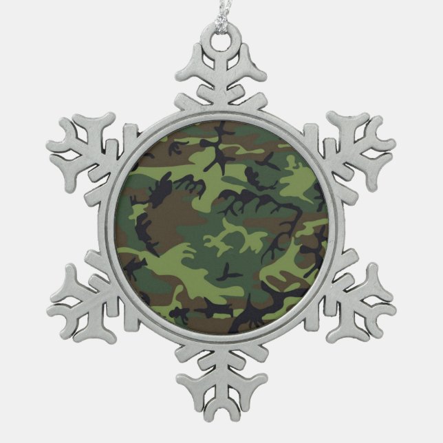 CAMOFLAUGE PATTERN SNOWFLAKE PEWTER CHRISTMAS ORNAMENT (Front)