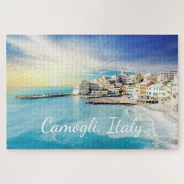 Camogli Italy Painting Portofino Genoa Liguria Jigsaw Puzzle (Horizontal)