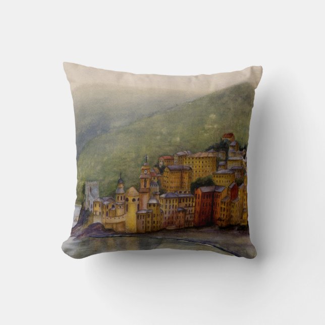 Camogli, Italy watercolor painting, Pillow (Front)