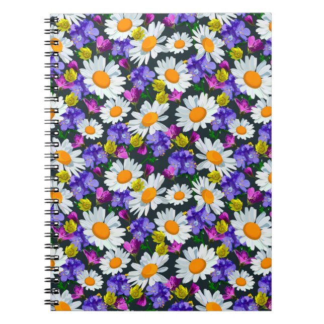 Camomile and wild flowers seamless pattern notebook (Front)