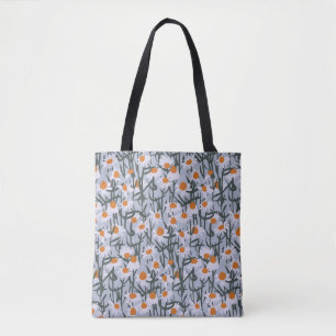 Camomile field seamless pattern on gray background tote bag