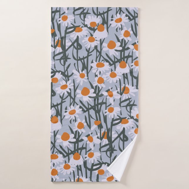 Camomile field seamless pattern on grey background bath towel (Bath Towel)