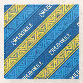 Camomile Tea Vibrant Yellow & Blue Celtic Stripes Glass Coaster