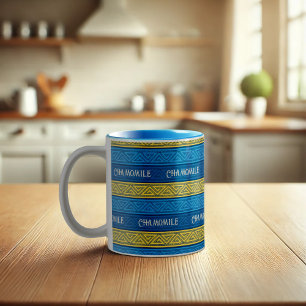 Camomile Tea Vibrant Yellow & Blue Celtic Stripes Two-Tone Coffee Mug