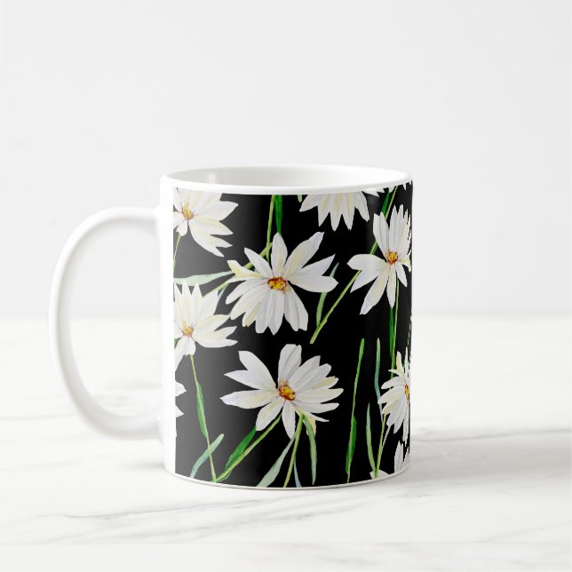 Camomile watercolor illustration print pattern coffee mug (Left)