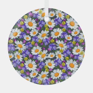 Camomile, wild flowers: seamless pattern. glass tree decoration