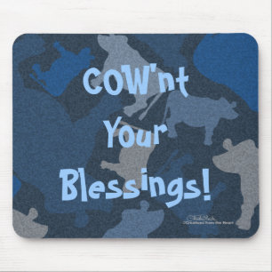 CaMOOflage Cow collage in blue Mouse Pad