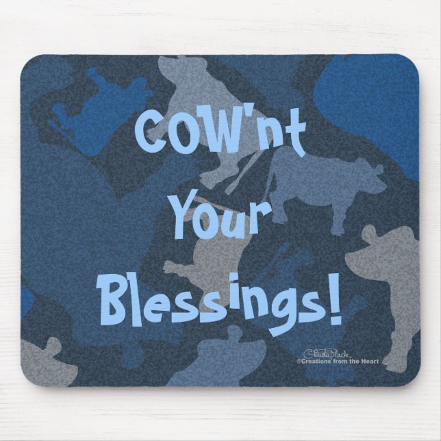 CaMOOflage Cow collage in blue Mouse Pad (Front)