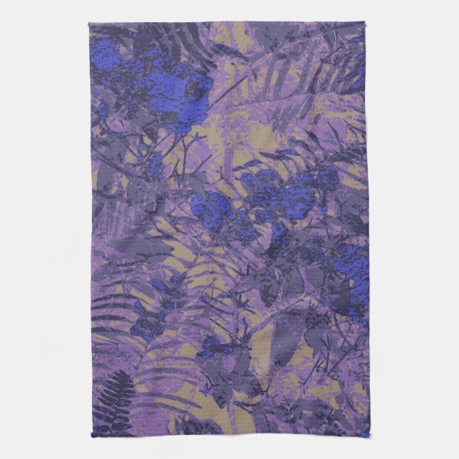 Camouflage against blue flower tea towel (Vertical)