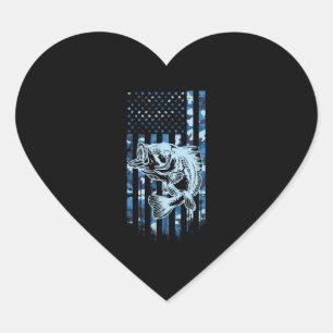 Camouflage American Flag Bass Fishing Fisherman Heart Sticker