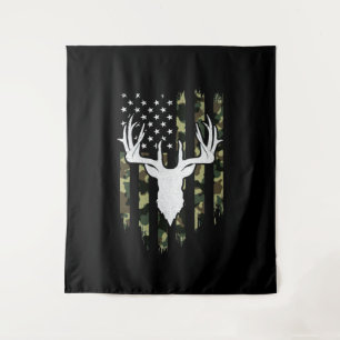 Camouflage American Flag Deer Hunting Tapestry
