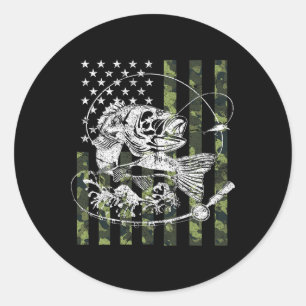 Camouflage American Flag Fishing Gifts For Men Wom Classic Round Sticker