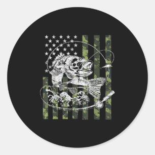 Camouflage American Flag Fishing Gifts For Men Wom Classic Round Sticker