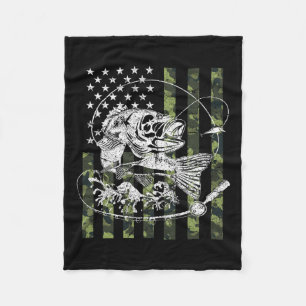 Camouflage American Flag Fishing Gifts For Men Wom Fleece Blanket