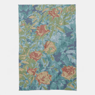 Camouflage and flowers tea towel