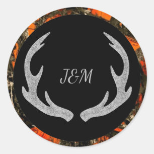 Camouflage Antler Monogram Wedding Sticker