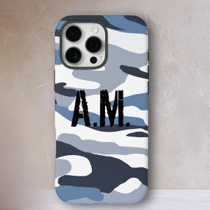 Camouflage Army Monogram Blue iPhone 16 Pro Max Case