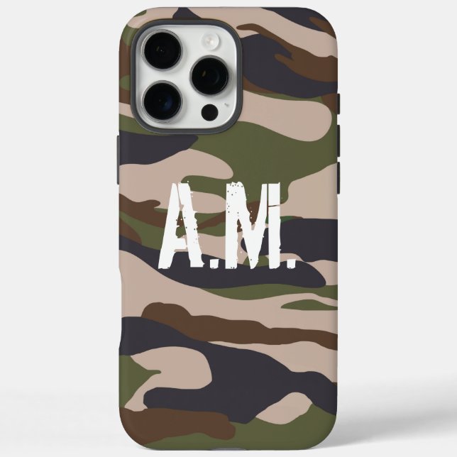 Camouflage Army Monogram Brown Green Case-Mate iPhone Case (Back)