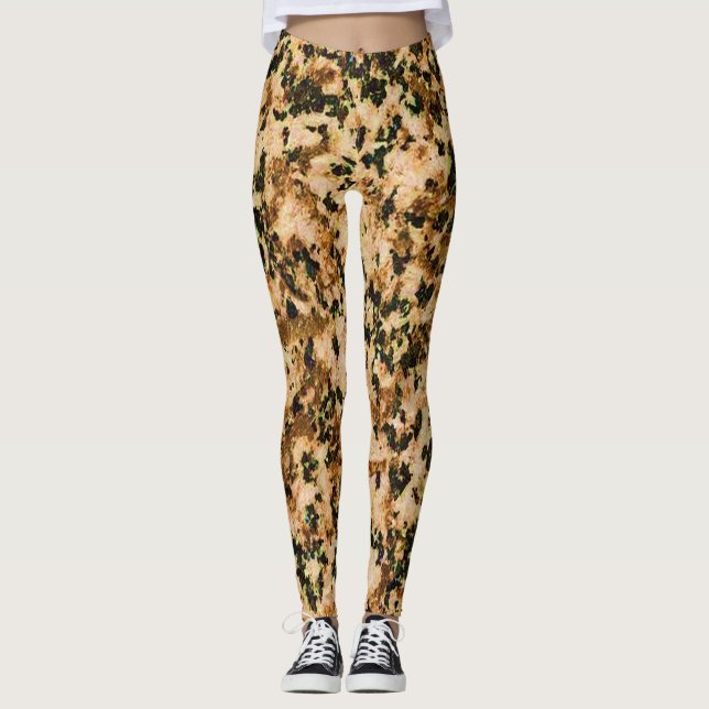 Camouflage Beige Brown & Black Leggings (Front)