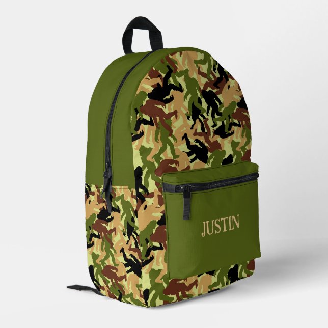 Camouflage Bigfoot Patterned Camo Print Printed Backpack (Back Corner Left)