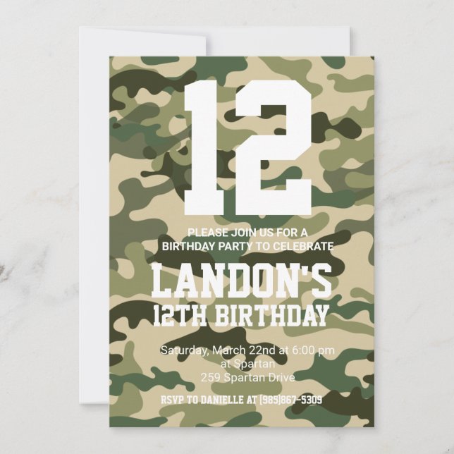 Camouflage Birthday Invite (Front)