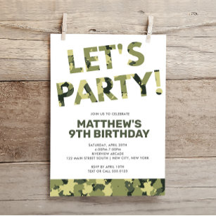 Camouflage Birthday, Let's Party Green Camo Invitation