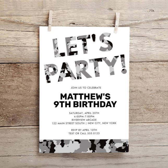 Camouflage Birthday, Let's Party Grey Camo Invitation (Creator Uploaded)