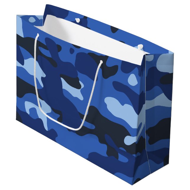 Camouflage Blue Camo Army Pattern Large Gift Bag (Front Angled)