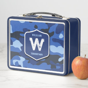 Camouflage Blue Camo Army Pattern Monogram Boy Metal Lunch Box
