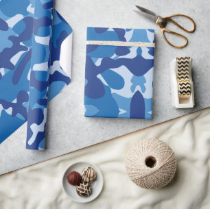 Camouflage Blue Camo Army Pattern Monogram Wrapping Paper