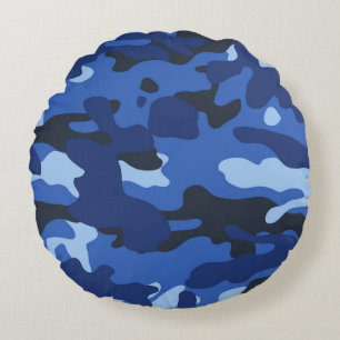 Camouflage Blue Camo Army Pattern Round Cushion