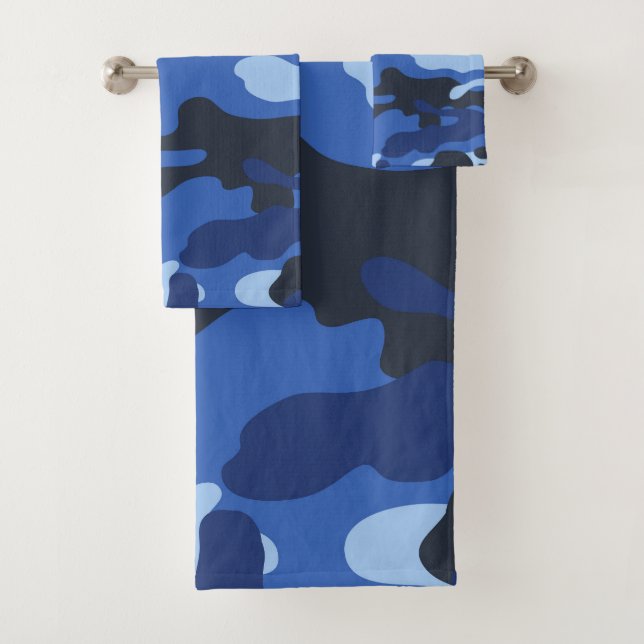 Camouflage Blue Camo Pattern Bath Towel Set (Insitu)