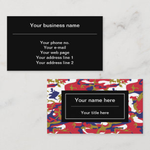Camouflage, Blue White Red Gold, Military, Army Business Card