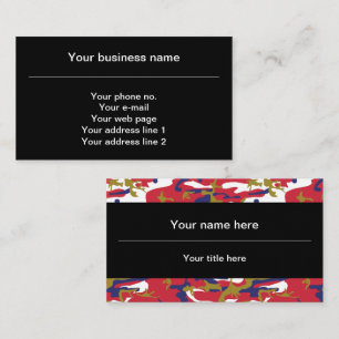 Camouflage, Blue White Red Gold, Military, Army Business Card