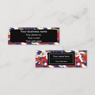 Camouflage, Blue White Red Gold, Military, Army Mini Business Card
