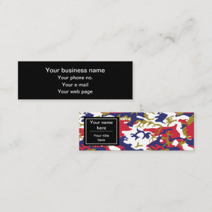 Camouflage, Blue White Red Gold, Military, Army Mini Business Card