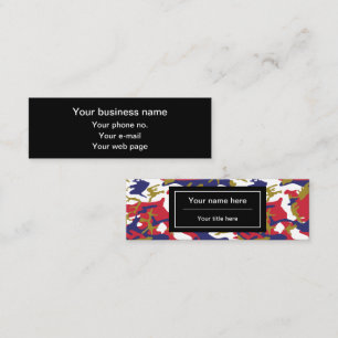Camouflage, Blue White Red Gold, Military, Army Mini Business Card