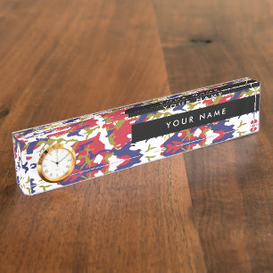 Camouflage, Blue White Red Gold, Military, Army Nameplate