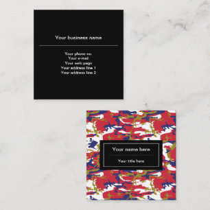 Camouflage, Blue White Red Gold, Military, Army Square Business Card