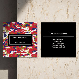 Camouflage, Blue White Red Gold, Military, Army Square Business Card