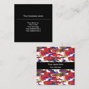 Camouflage, Blue White Red Gold, Military, Army Square Business Card