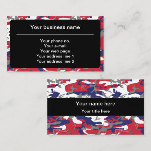 Camouflage, Blue White Red Gray, Military, Army Business Card