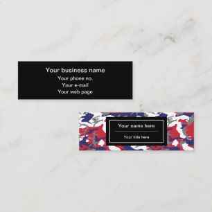 Camouflage, Blue White Red Gray, Military, Army Mini Business Card