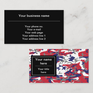 Camouflage, Blue White Red Grey, Military, Army Business Card