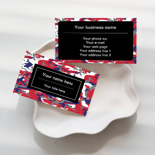 Camouflage, Blue White Red Grey, Military, Army Business Card