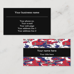 Camouflage, Blue White Red Grey, Military, Army Business Card